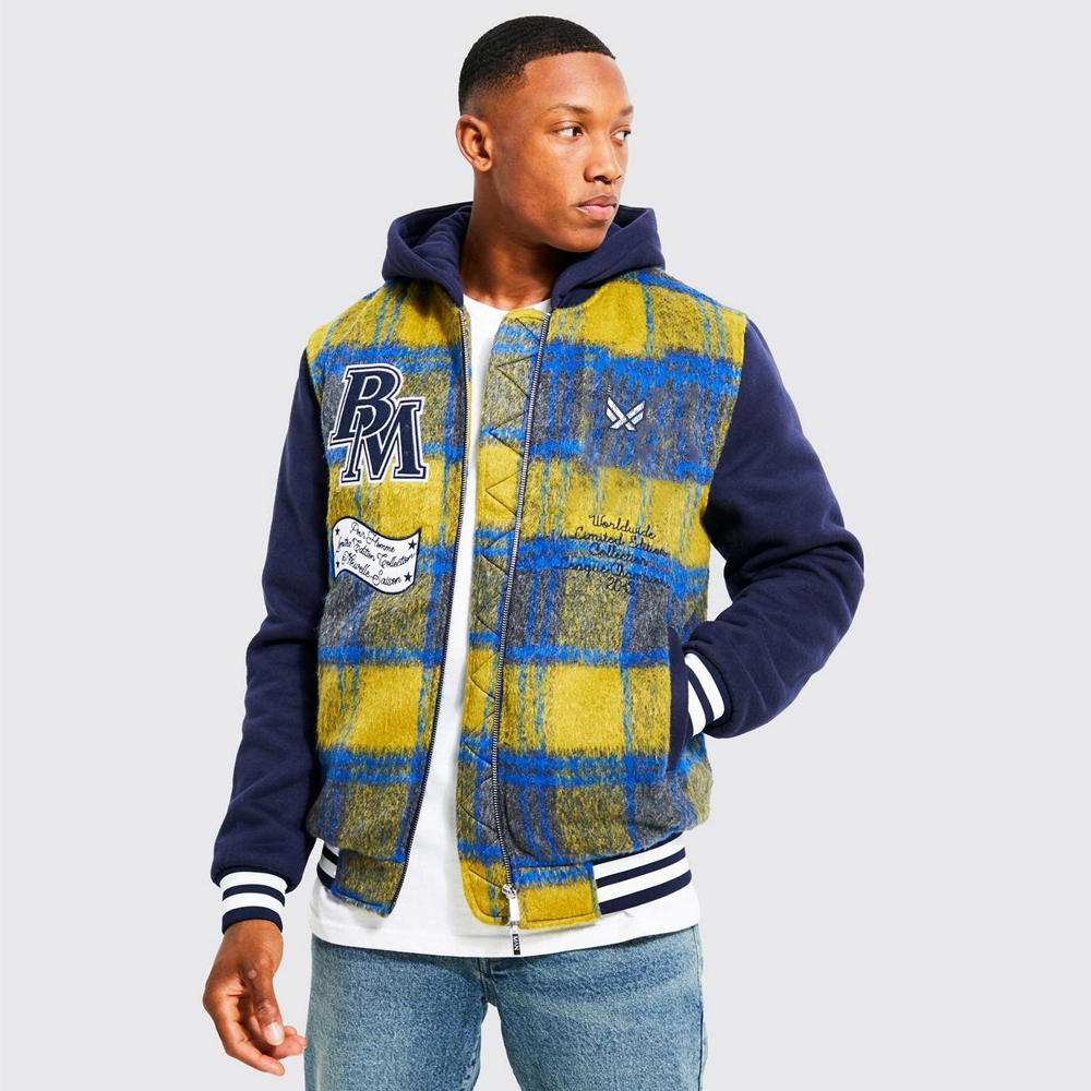 Boxy Melton & PU Collared Varsity Jacket