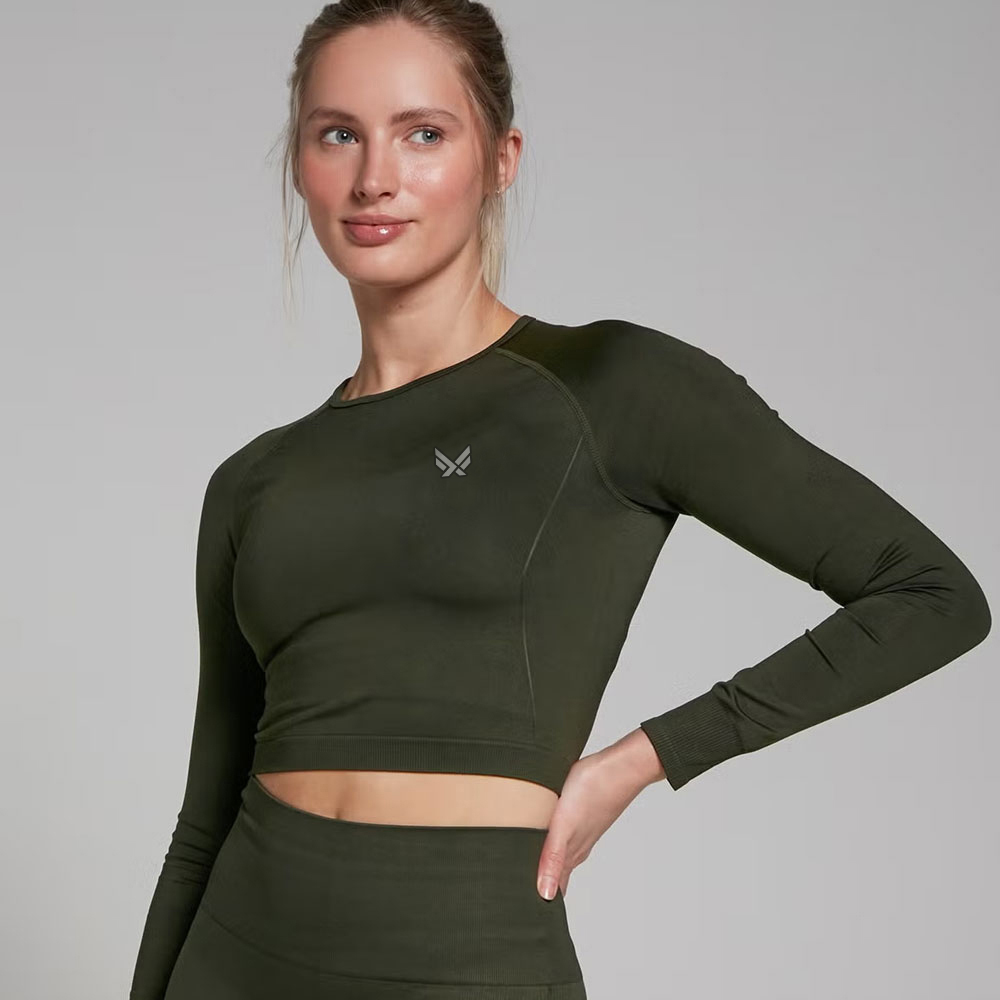 Seamless Long Sleeve Crop Top – Forest Green