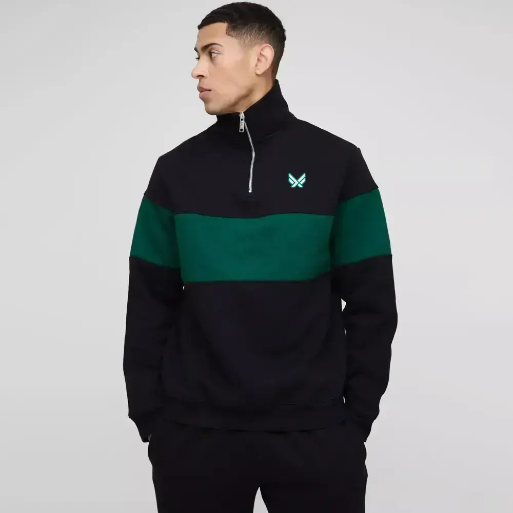 Regular Fit Man Official Colour Block Zip Funnel Neck Sweat