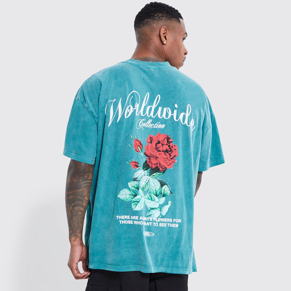 Oversized Washed Worldwide Floral Graphic T-shirt - Image 2